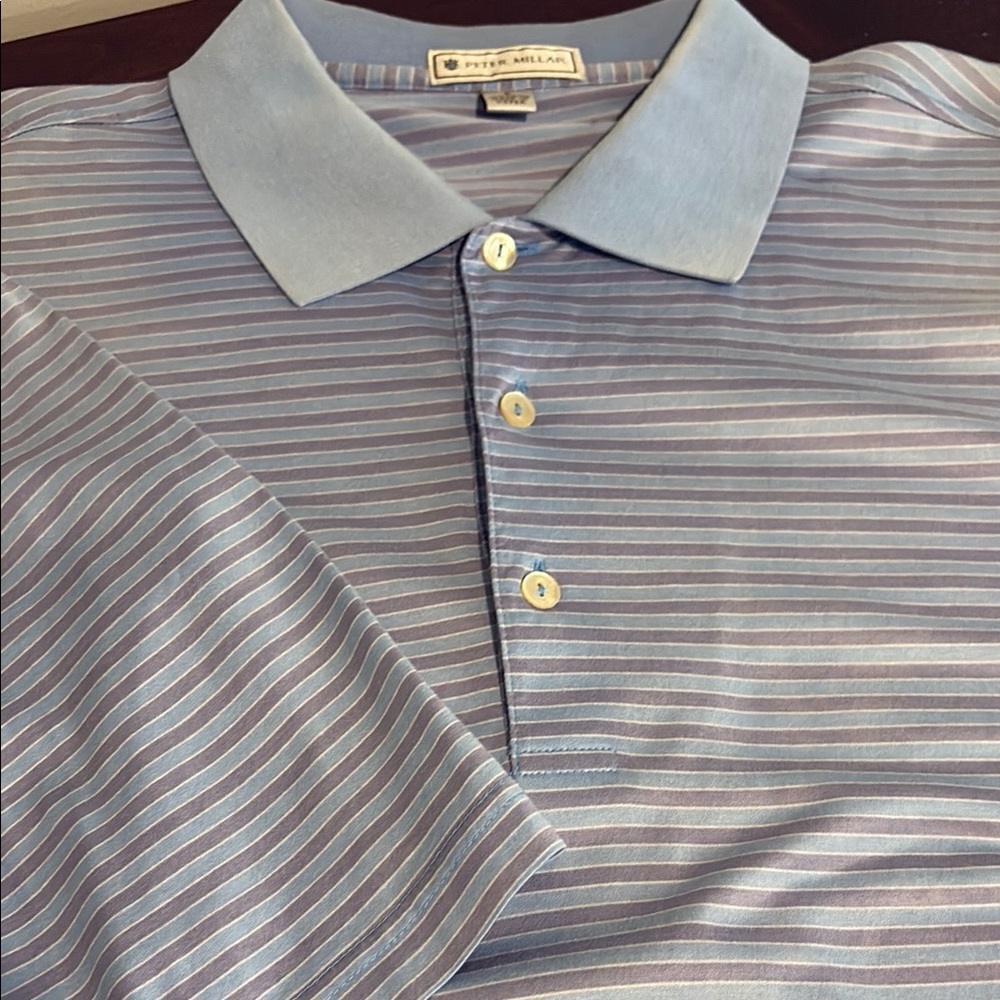 Peter Millar Blue/Purple Striped Men's Golf Shirt - L